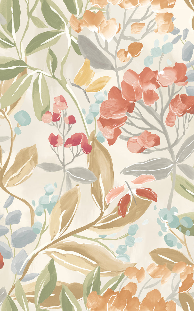 Sample - Florence Floral Riot Wallpaper - Warm Natural