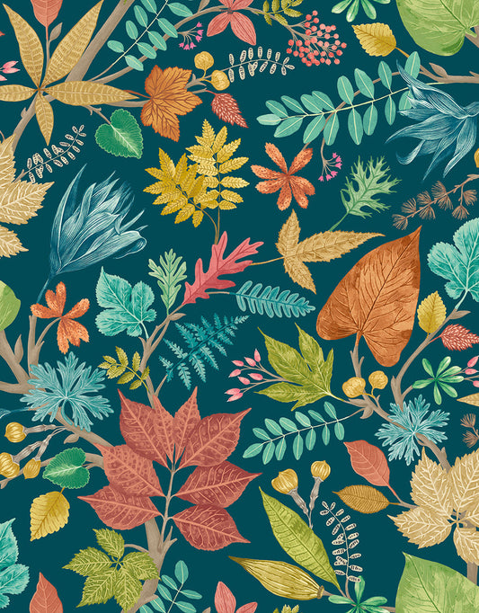 Lush Leaves Wallpaper - Ohpopsi - Teal and Corn
