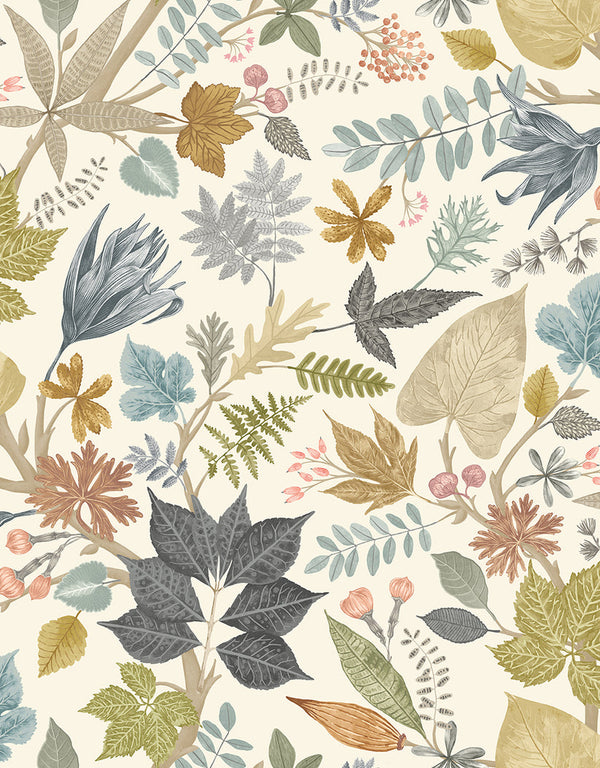 Sample - Lush Leaves Wallpaper - Ohpopsi - Linen and Fossil