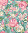 Emily Rose Wallpaper - Rose & Seafoam