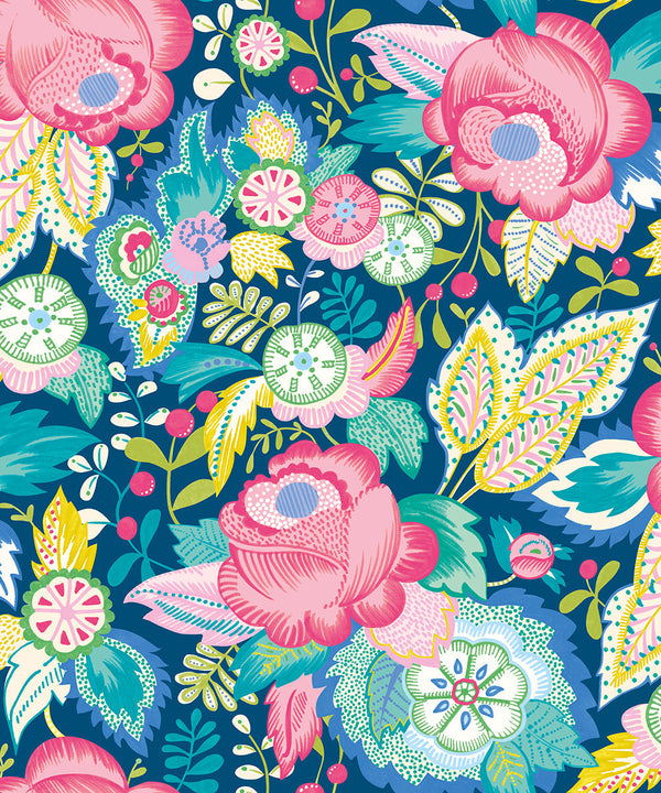 Sample - Emily Rose Wallpaper - Cornflower Mix
