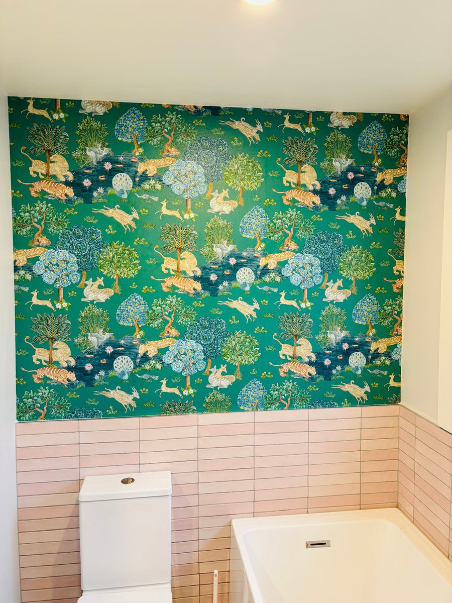 We absolutely love this wallpaper. It has completely transformed the bathroom. 
