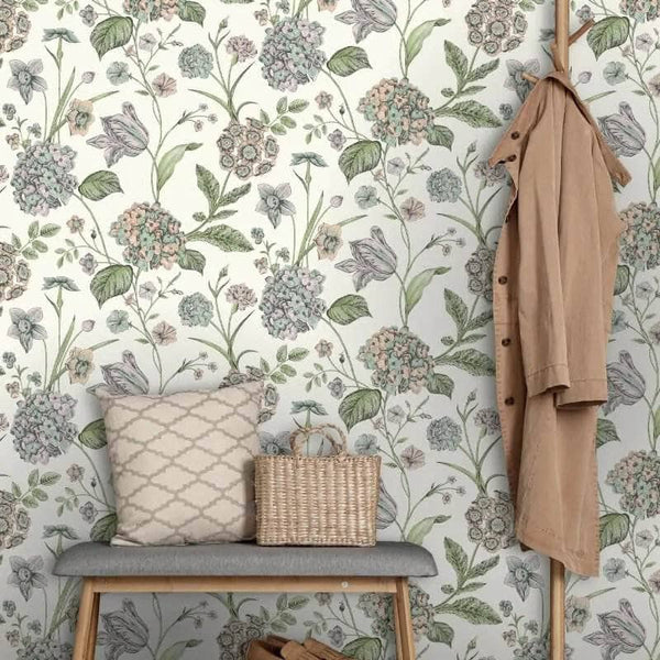 Sample - Amelie Hydrangea Wallpaper - Multi
