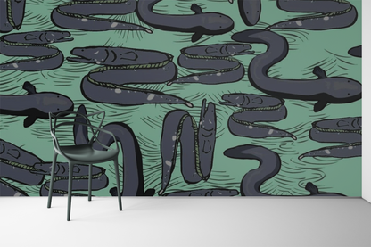 Really Eely - Aqua - Custom Sized Wallpaper Mural (per m2)