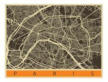 Paris City Art Map - Retro - Custom Sized Wallpaper Mural (per m2)