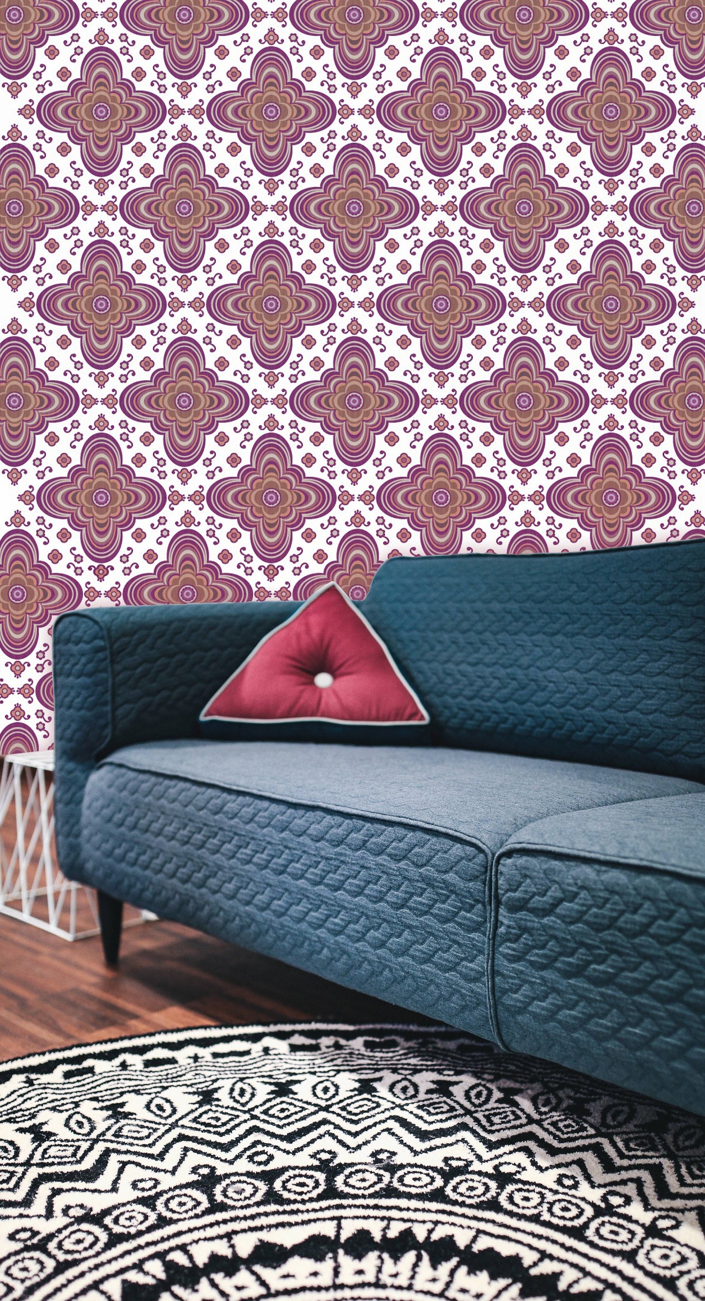 Retro Vintage Floral - Purple - Custom Sized Wallpaper Mural (per m2)