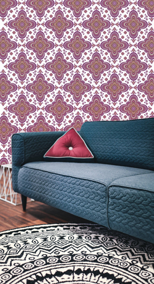 Retro Vintage Floral - Purple - Custom Sized Wallpaper Mural (per m2)