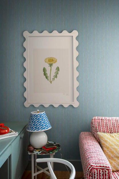 Brita Stripe Wallpaper - Sky Blue in a styled room