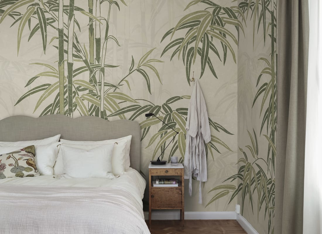 Leon Bamboo - Green - Custom Sized Wallpaper Mural (per m2)