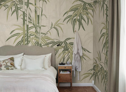 Leon Bamboo - Green - Custom Sized Wallpaper Mural (per m2)