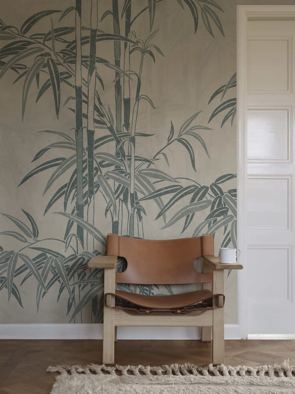 Sample - Leon Bamboo - Blue - Custom Sized Wallpaper Mural (per m2)