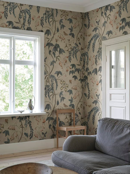 Ottilia Artistic Botanical Mural Wallpaper - Misty Blue