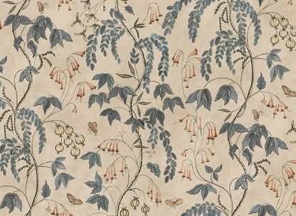 Ottilia Artistic Botanical Mural Wallpaper - Misty Blue