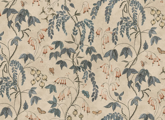 Ottilia Artistic Botanical Mural Wallpaper - Misty Blue
