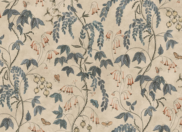 Sample - Ottilia Artistic Botanical Mural Wallpaper - Misty Blue