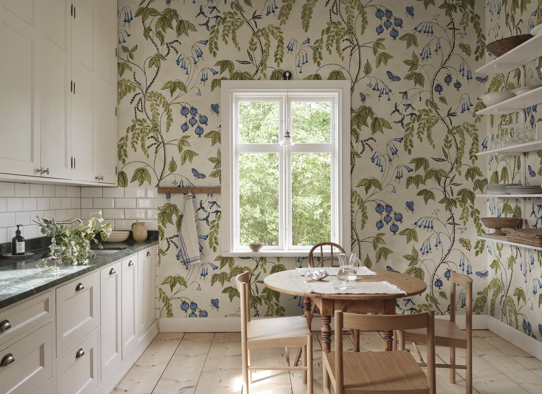 Ottilia Artistic Botanical Mural Wallpaper - Olive Green