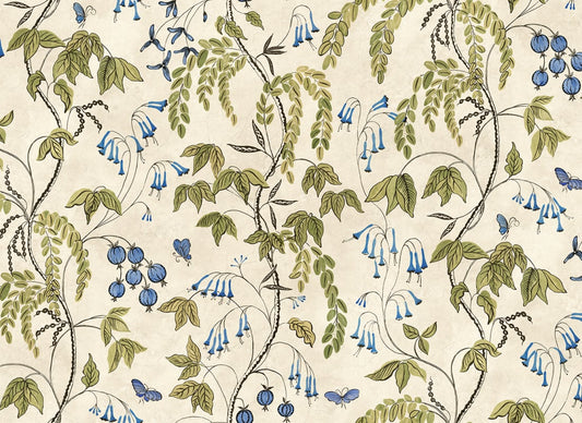 Ottilia Artistic Botanical Mural Wallpaper - Olive Green