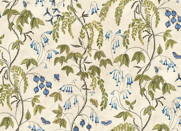 Sample - Ottilia Artistic Botanical Mural Wallpaper - Olive Green