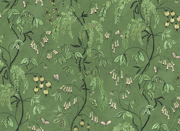 Sample - Ottilia Artistic Botanical Mural Wallpaper - Green
