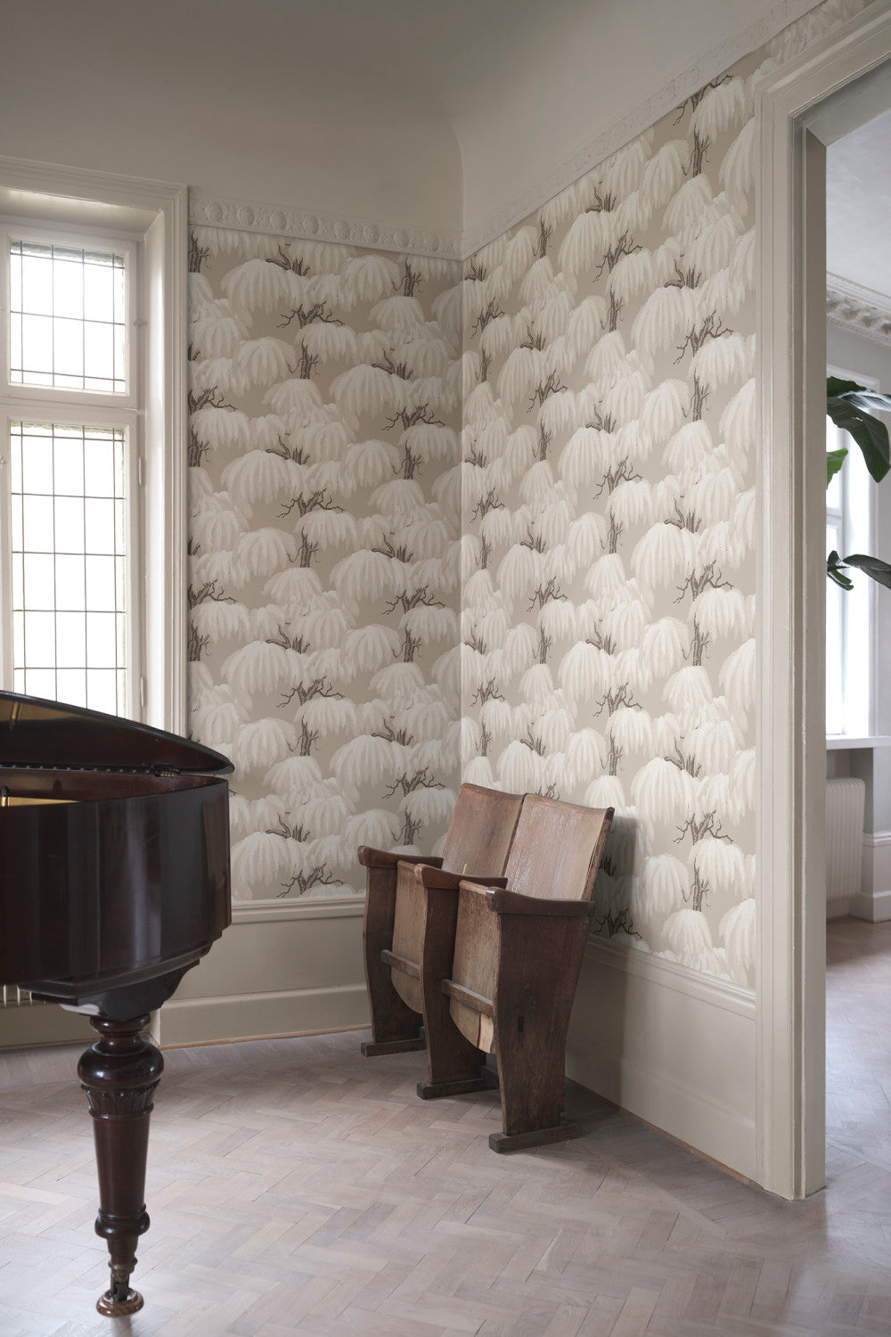 Alba wallpaper in Beige in a room setting