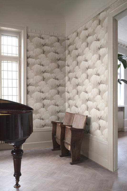 Alba wallpaper in Beige in a room setting