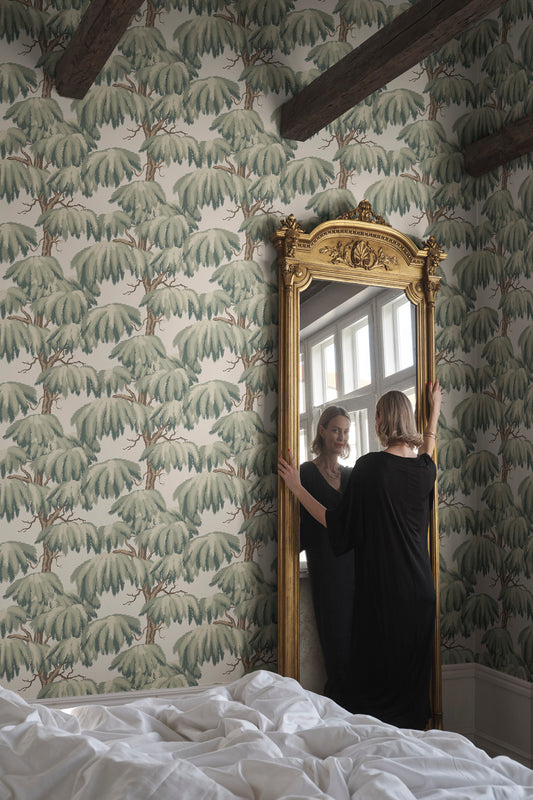Alba wallpaper in Green in a room setting