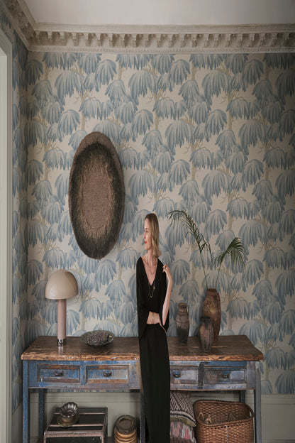 Alba wallpaper in Light Blue in a room setting