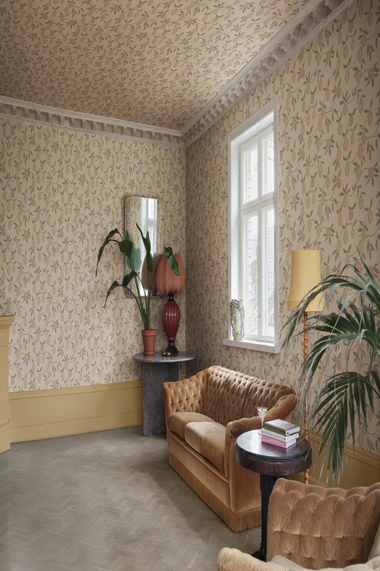 Limone wallpaper in Blush in a room setting