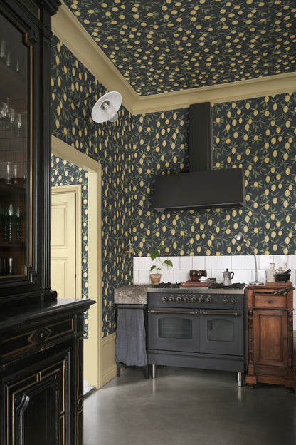 Limone wallpaper in Charcoal in a room setting