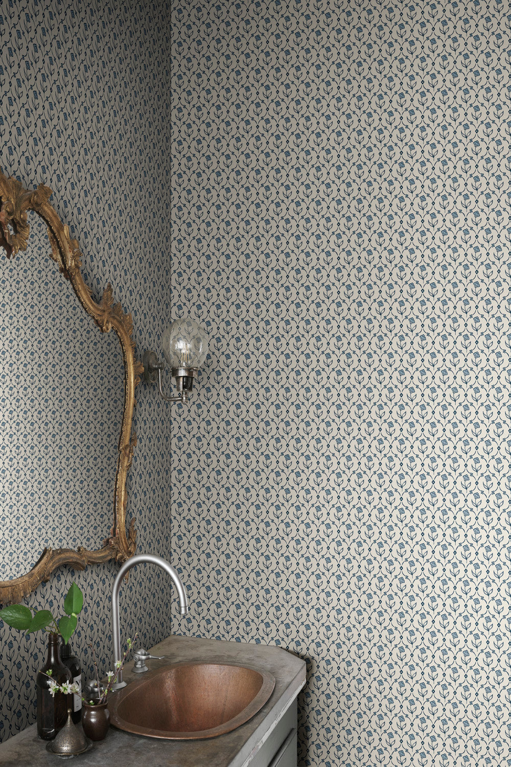 Elena wallpaper in Blue in a room setting