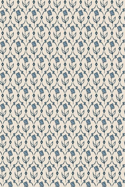 Elena wallpaper in Blue, flat pattern