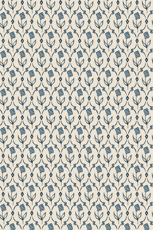 Elena wallpaper in Blue, flat pattern