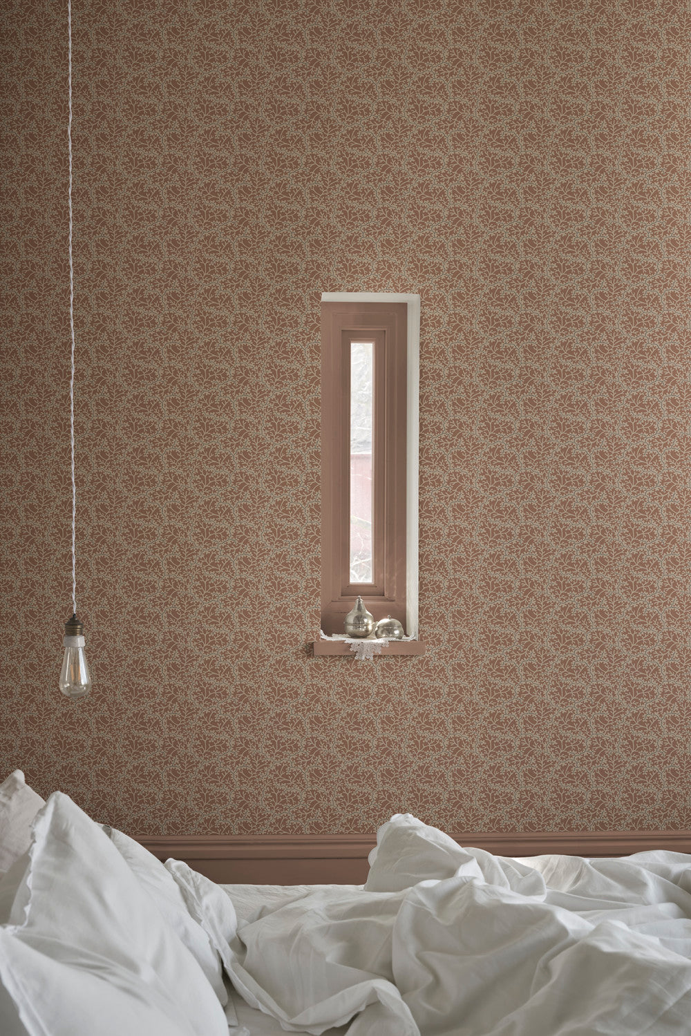 Coral wallpaper in Terracotta in a room setting