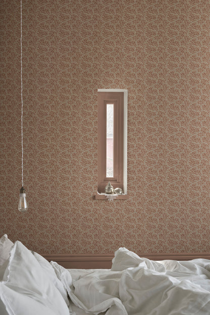 Coral wallpaper in Terracotta in a room setting