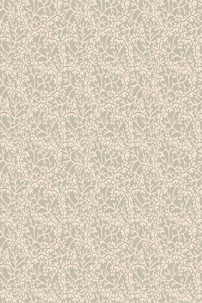 Coral wallpaper in Garden Green, flat pattern