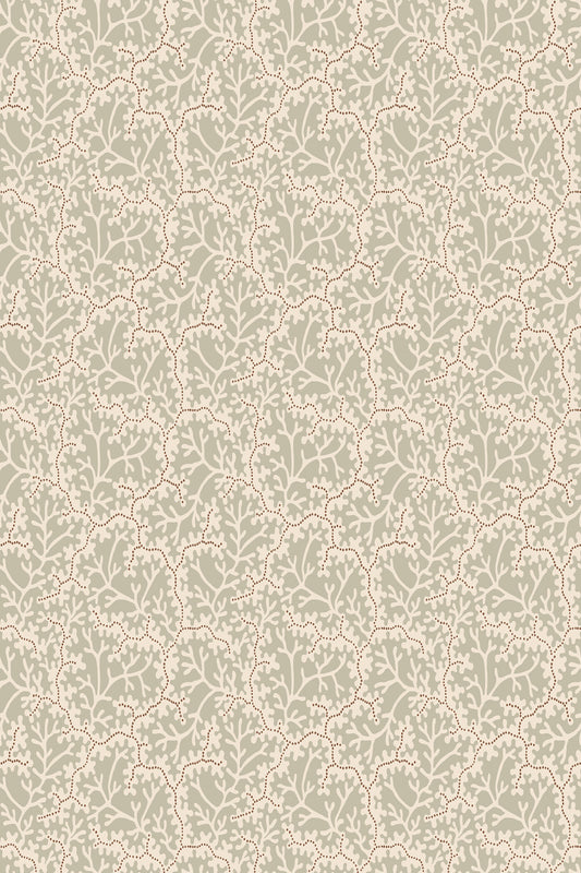 Coral wallpaper in Garden Green, flat pattern