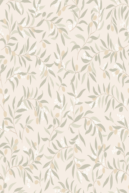 Olivia wallpaper in Sage Green, flat pattern
