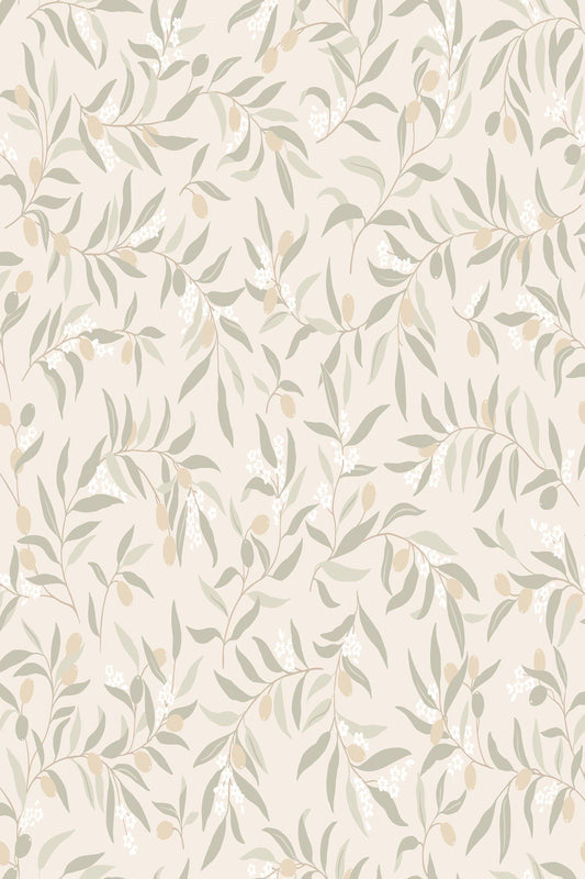 Olivia wallpaper in Sage Green, flat pattern