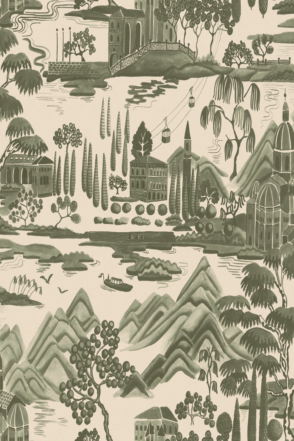 Lake Como in Forest Green, close-up pattern detail