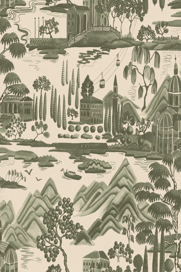 Sample – Lake Como Wallpaper – Forest Green