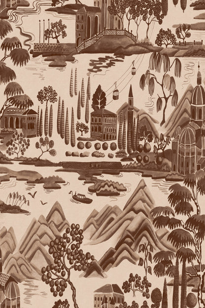 Lake Como wallpaper in Brown, flat pattern