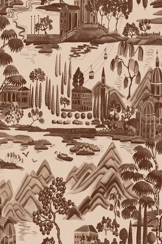 Lake Como wallpaper in Brown, flat pattern