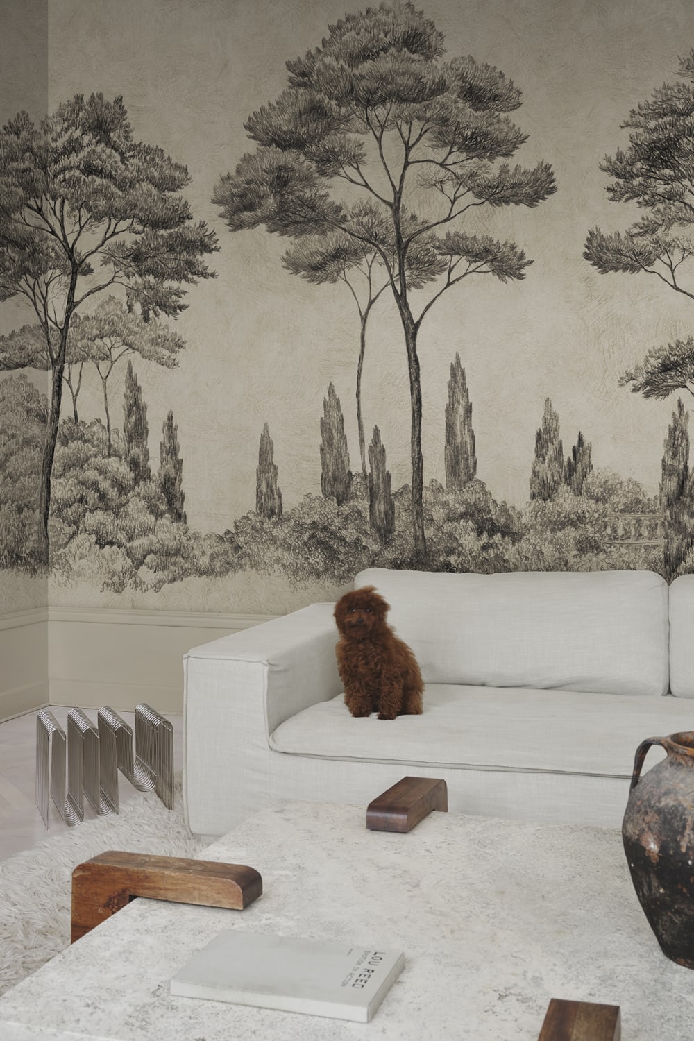 Andrea, Graphite wallpaper mural in a room setting