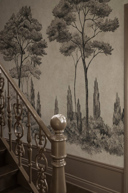 Andrea, Graphite wallpaper mural in a room setting