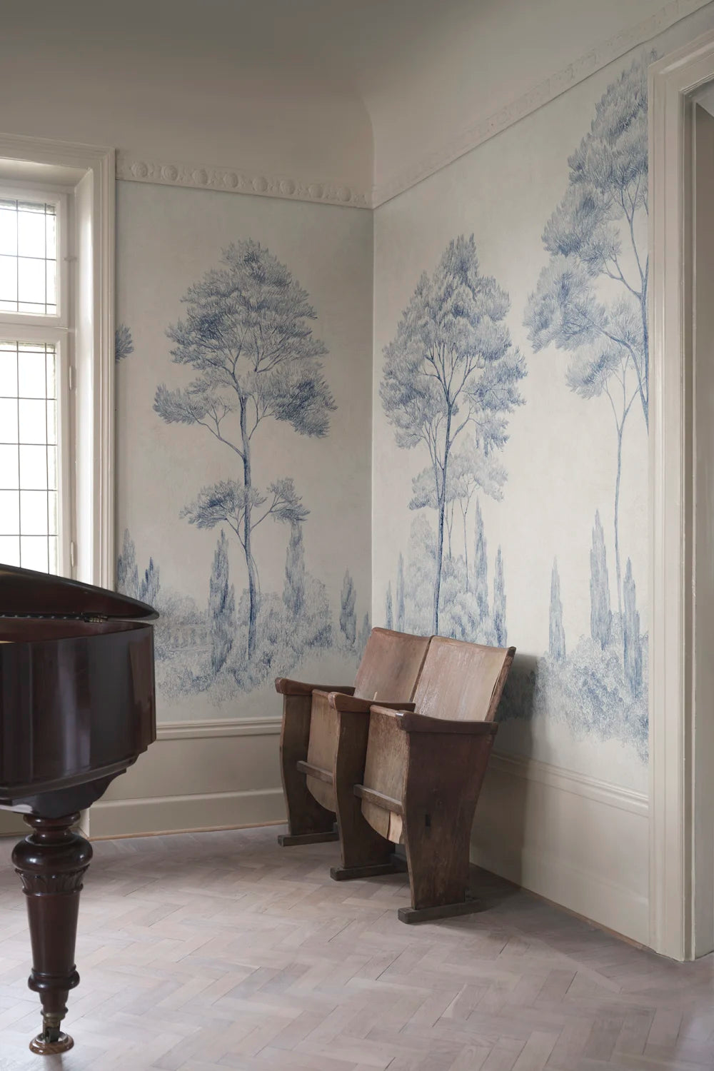 Andrea, Blue wallpaper mural in a room setting
