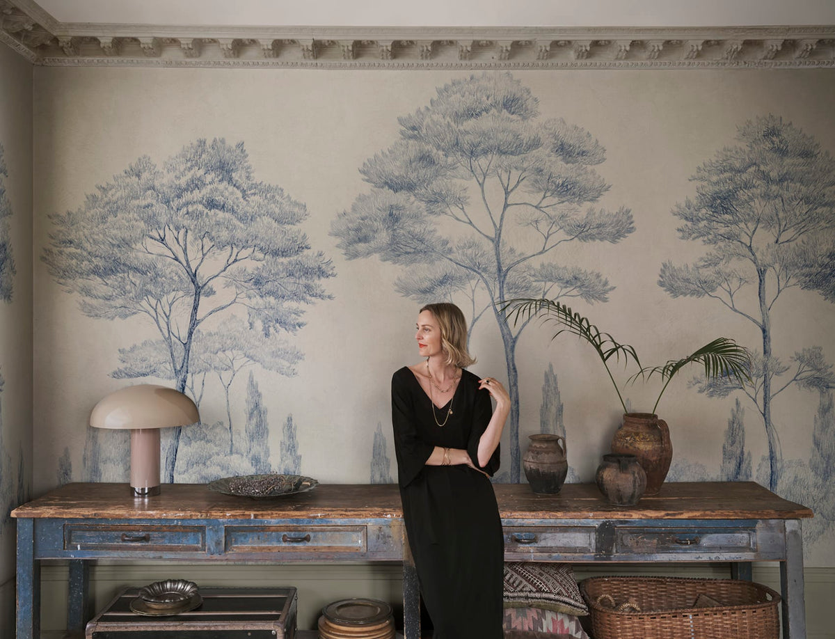 Andrea, Blue wallpaper mural in a room setting