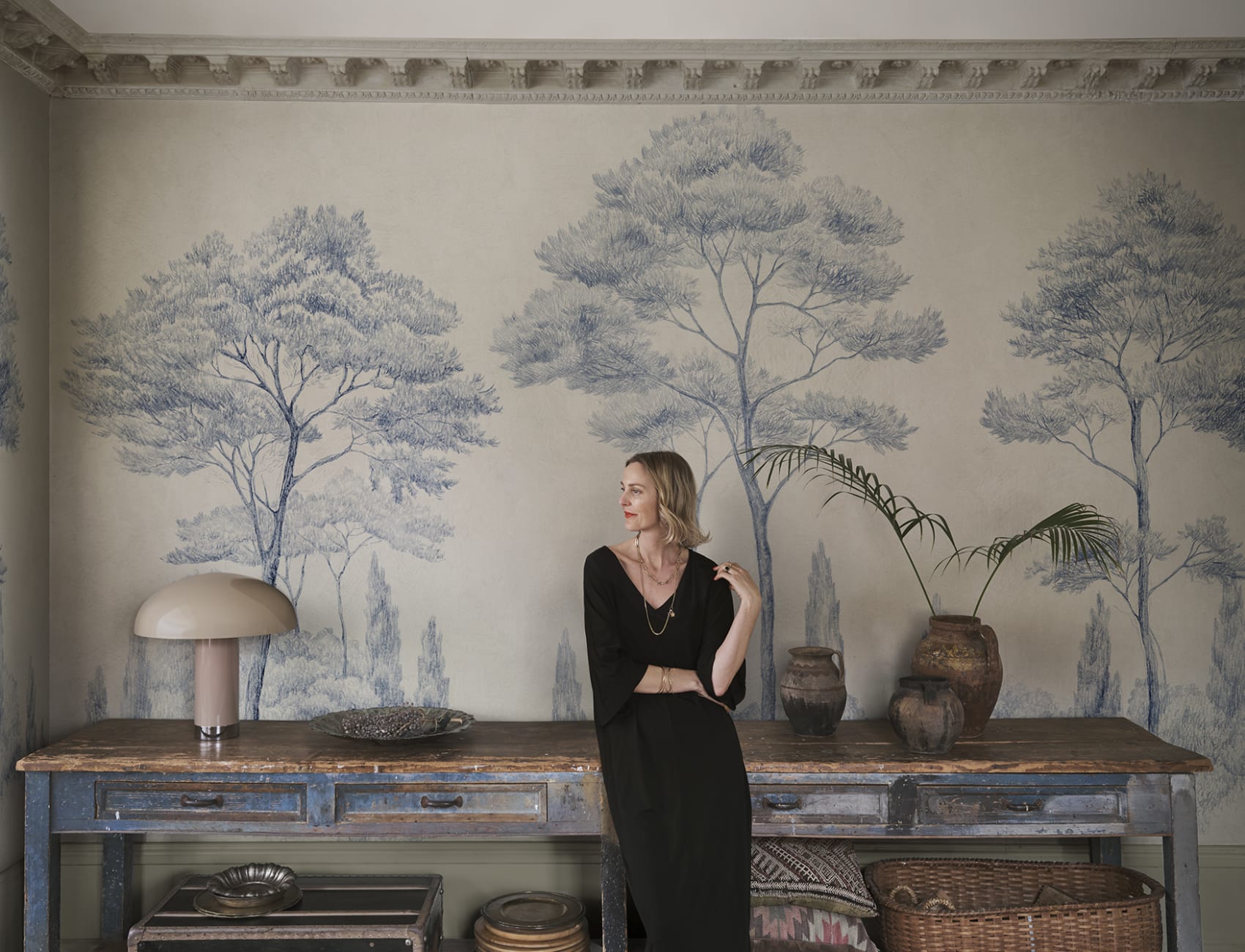 Andrea, Blue wallpaper mural in a room setting