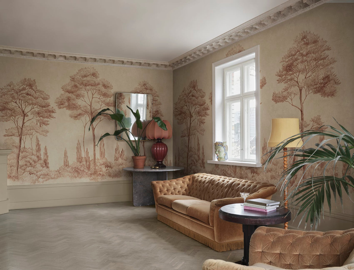 Andrea, Terracotta wallpaper mural in a room setting