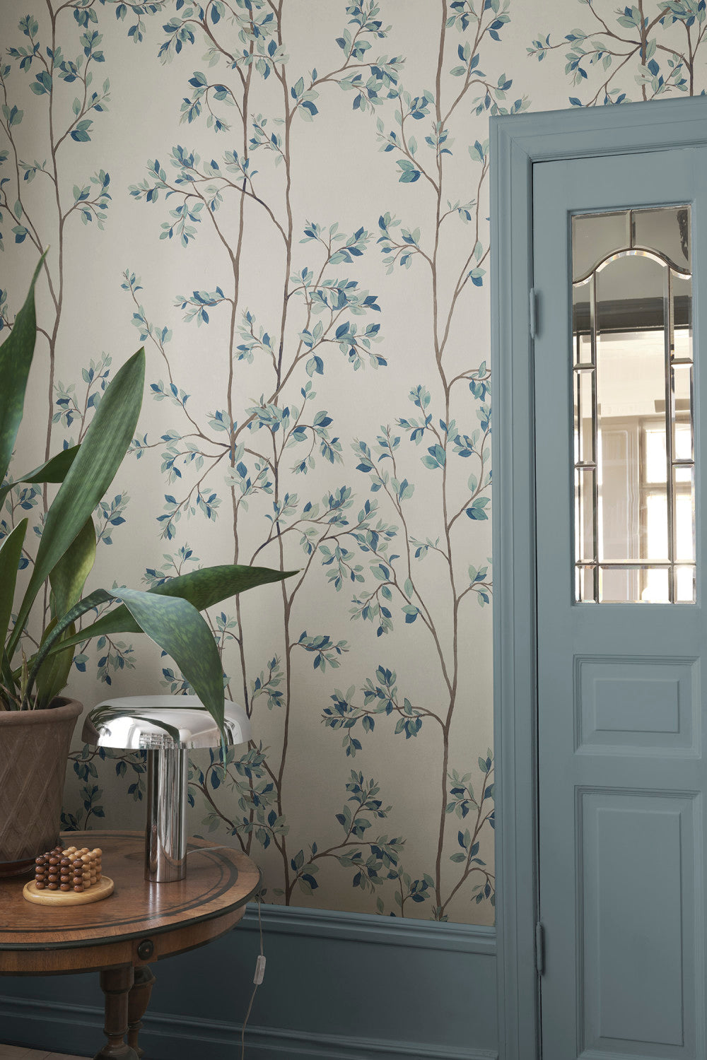 Laura mural in Blue in a room setting