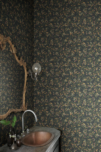 Olivia wallpaper in Charcoal in a room setting